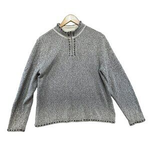 CJ Banks Womens Hand Embroidered Sweater Size X Gray Wool Blend 1/4 Zip